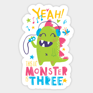 Three Year Old Monster Themed Third Birthday Girl Sticker